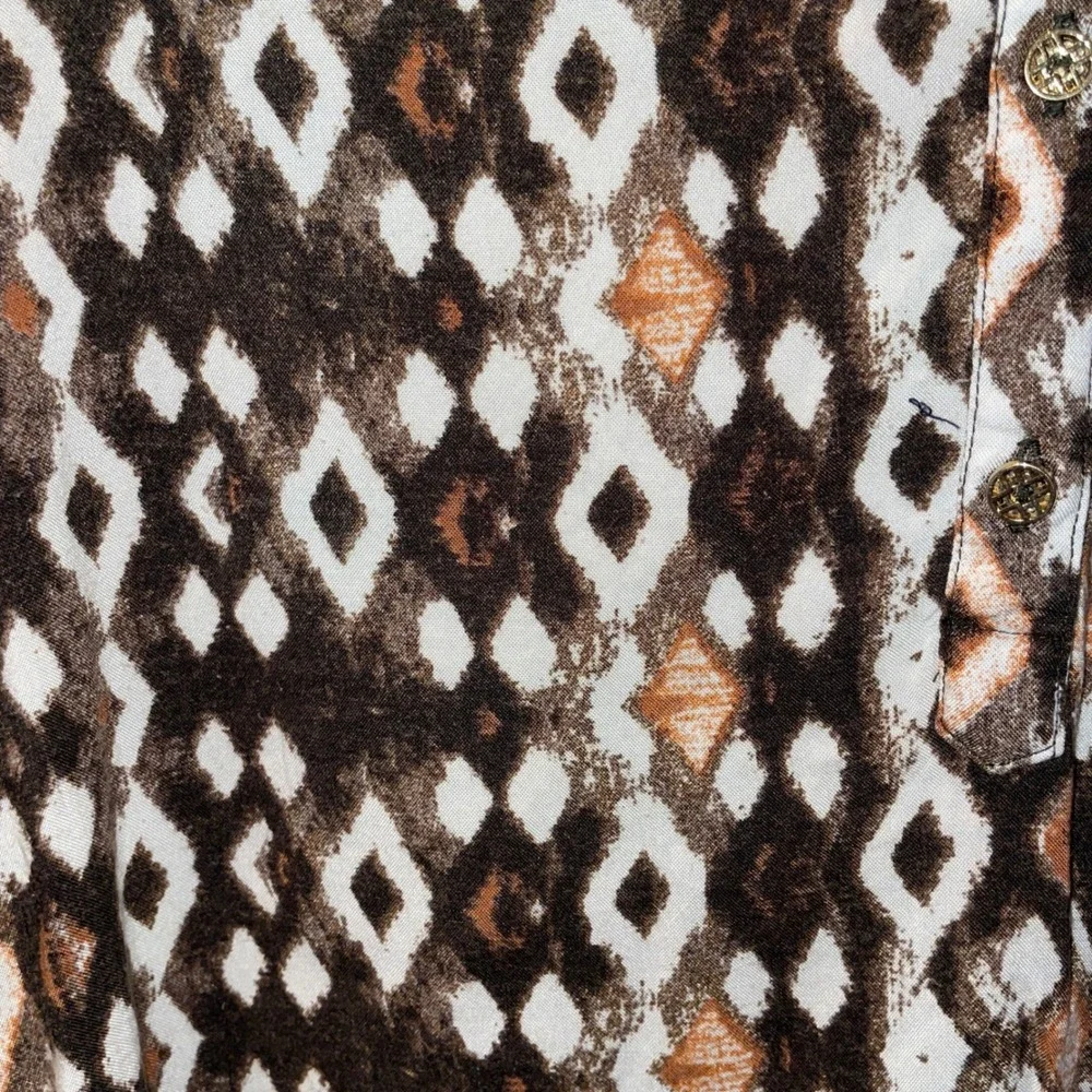 Rebecca Malone Petite Brown Tribal Geometric Print Blouse Boho Lightweight Top